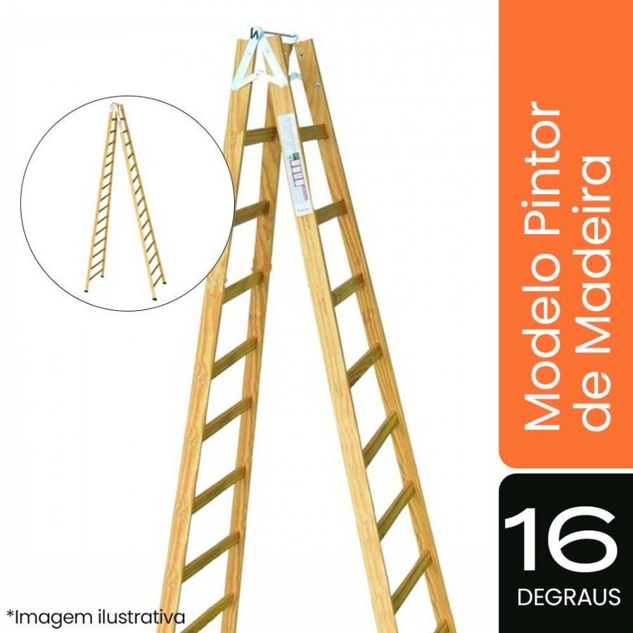 Escada Pintor de Madeira - 16 Degraus - ESEG