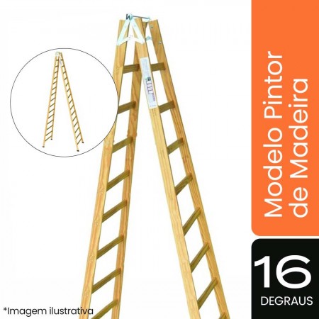 Escada Pintor de Madeira - 16 Degraus - ESEG