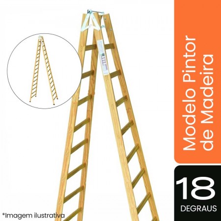 Escada Pintor de Madeira - 18 Degraus - ESEG