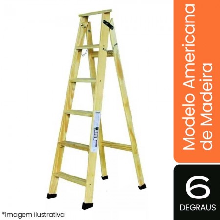 Escada Americana de Madeira - 06 Degraus - ESEG