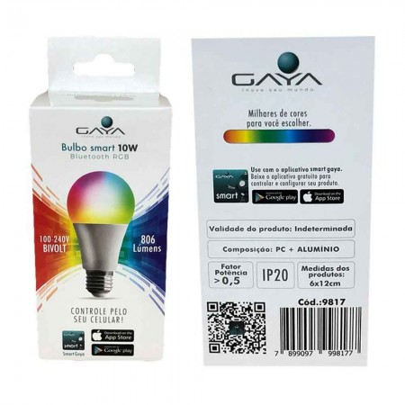 Lâmpada LED Bulbo RGB Smart Bluetooth - 10W IP20 Bivolt - Gaya Ref 9817